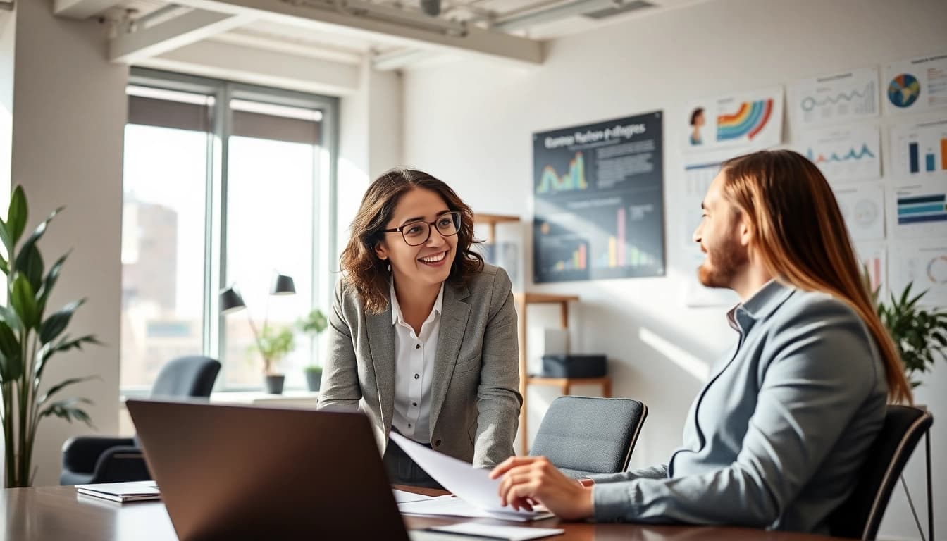 Erfahrung eines Headhunter Schweiz im Gespräch mit einem Kandidaten in einem modernen Büro.