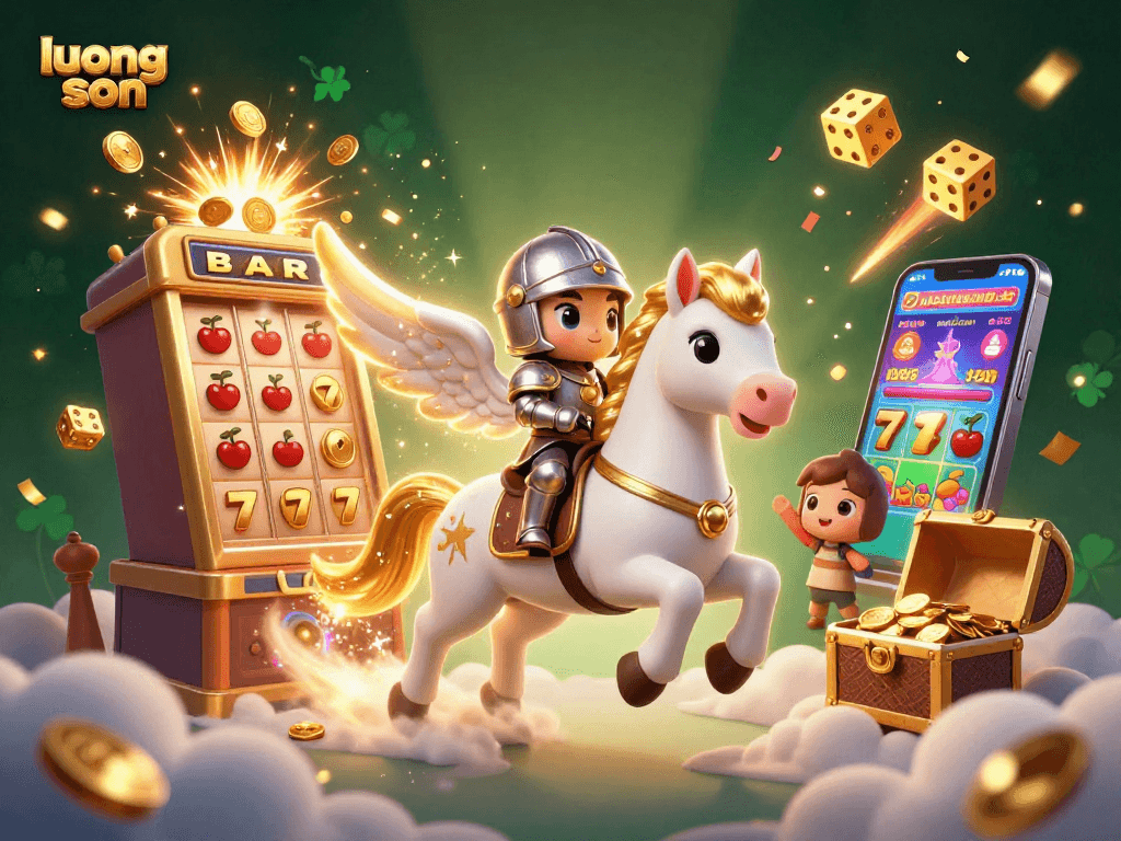 Experience thrilling wins with luong son featuring a golden horse and vibrant casino elements.