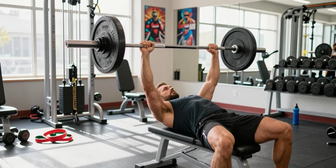 Körperbuilder hebt Gewichte im Steroidshop Fitnessstudio und zeigt Engagement und Stärke in einer modernen Fitnessumgebung.