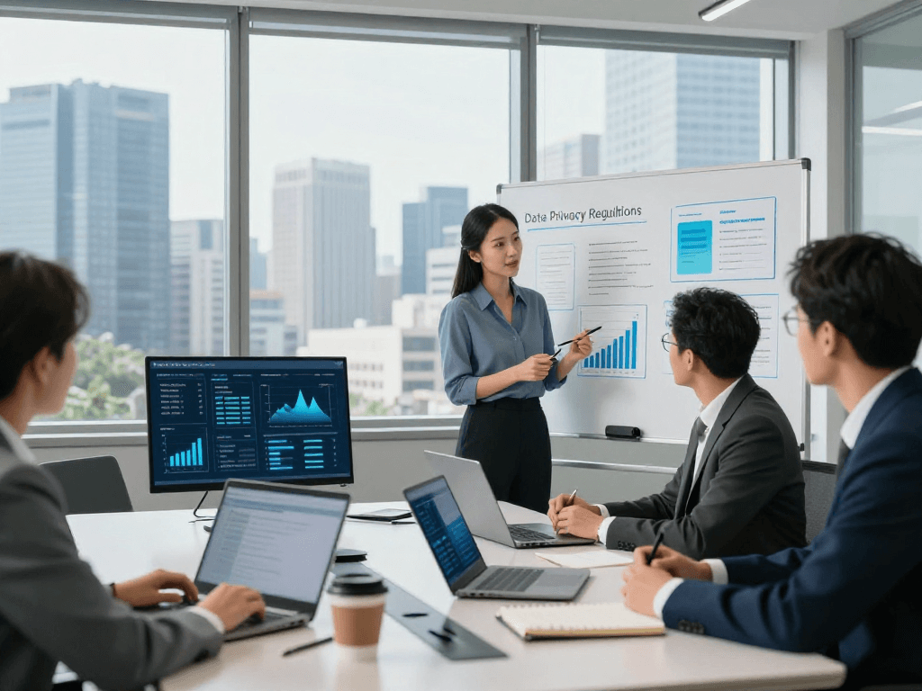 Wissen / Blog-Hub: Professionelle Besprechung zur DSGVO im modernen Büro.