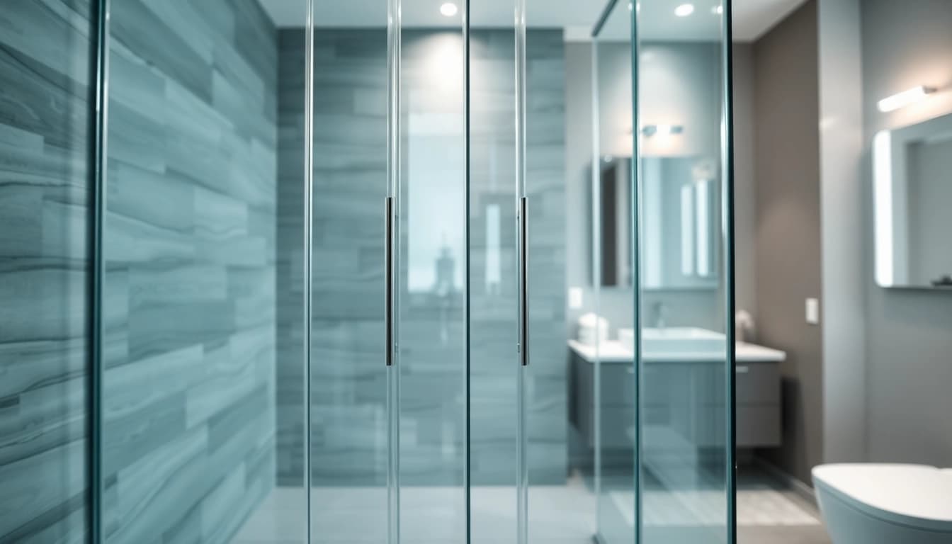 Dusche 100x100 mit eleganten Glaswänden in einem modernen Badezimmer.