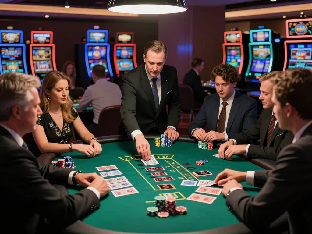 Nohu players focused on high-stakes blackjack action in a vibrant casino setting.