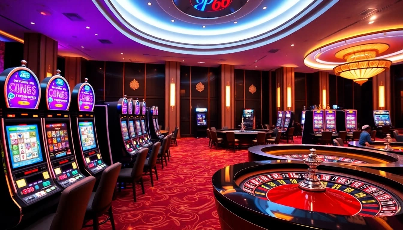 Gamble on https://pg66.com.de/ with vibrant slots and poker in a luxurious casino setting.