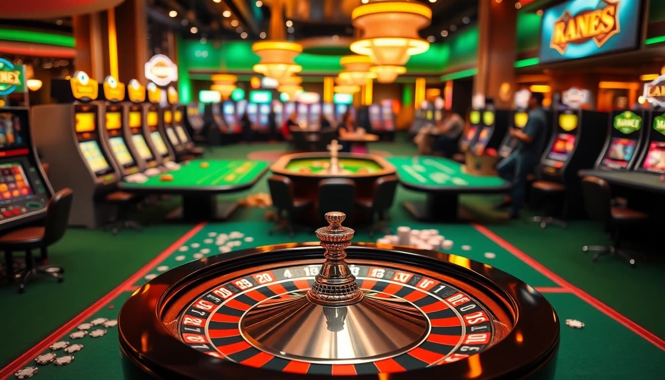 Gambler enjoying a vibrant casino atmosphere at https://uu88.agency/, surrounded by poker chips and slot machines.