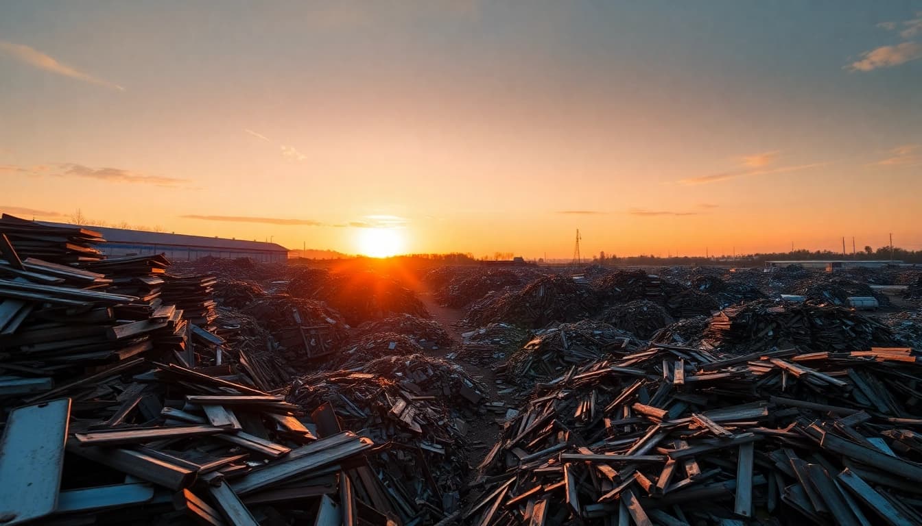Efficient Schrottabholung Remscheid services sorting scrap metal in a vibrant scrapyard.