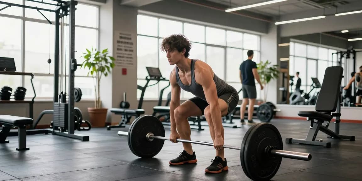 Dynamische Szene eines athletischen Individuums, das Gewichte im Anabolika Shop Deutschland hebt, und eine lebendige, moderne Fitnessstudioatmosphäre mit vielfältigen Geräten und motivierender Dekorat