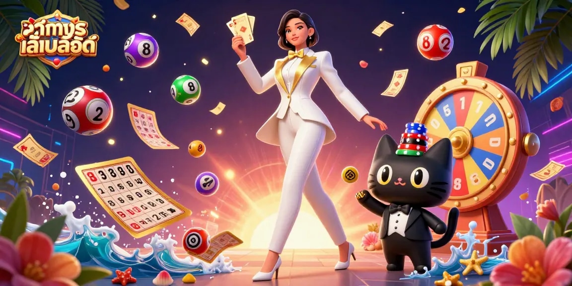 Engage in ทดลองเล่นสล็อต with vibrant elements in this lively casino-themed 3D illustration showcasing excitement and fun.