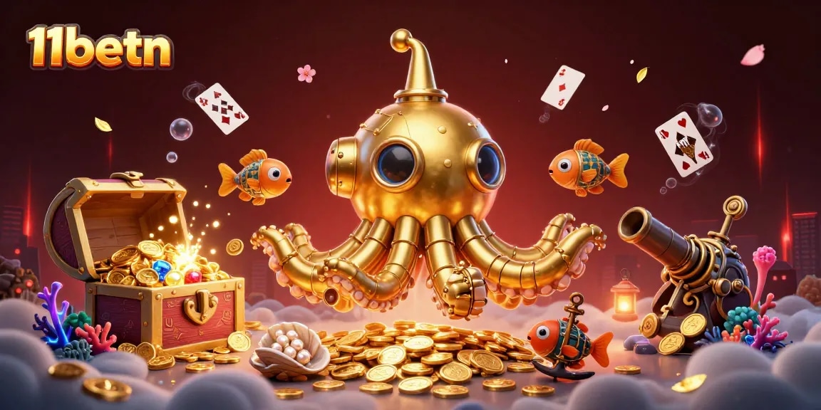Explore the vibrant sea of golden coins with 11betn, featuring an enchanting kraken submarine and mechanical fish!