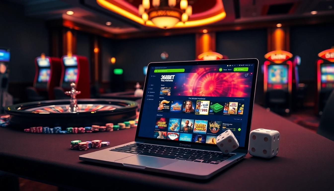 Experience thrilling gaming at 368BET with vibrant roulette tables and colorful poker chips.