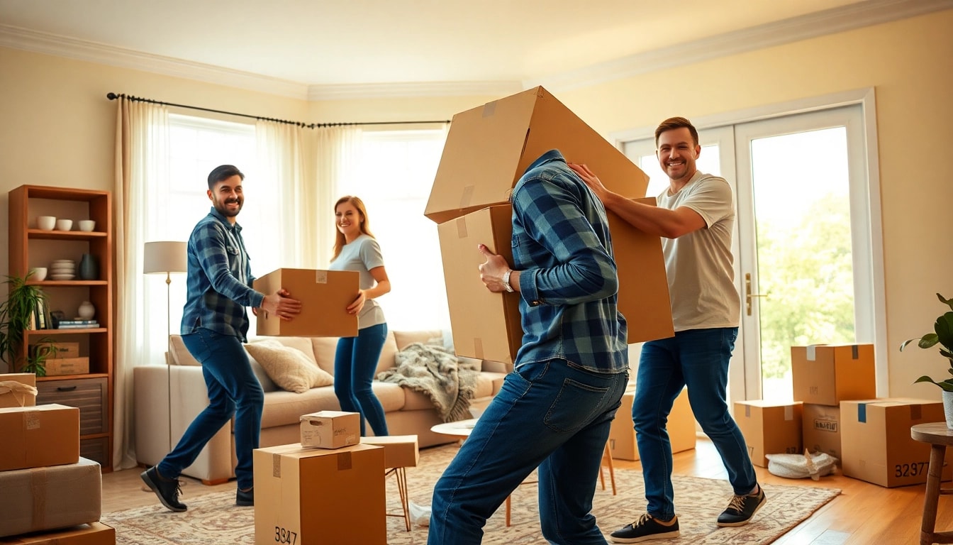 Umzugsunternehmen Bruchsal team handling furniture in a bright living room.