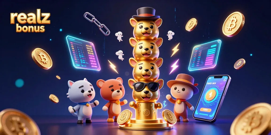 Erleben Sie den realz casino bonus mit aufregenden 3D-Elementen und Spielautomaten-Symbolen.