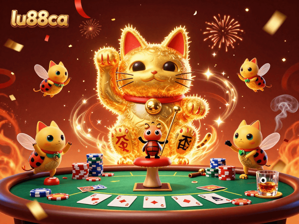 Experience thrilling moments at lu88ca with dynamic casino scenes, poker elements, and vibrant energy.