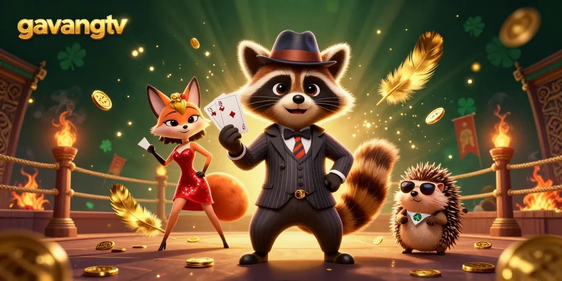 Join the excitement at gavangtv with an engaging scene featuring a suave raccoon and stylish fox in a vibrant casino.