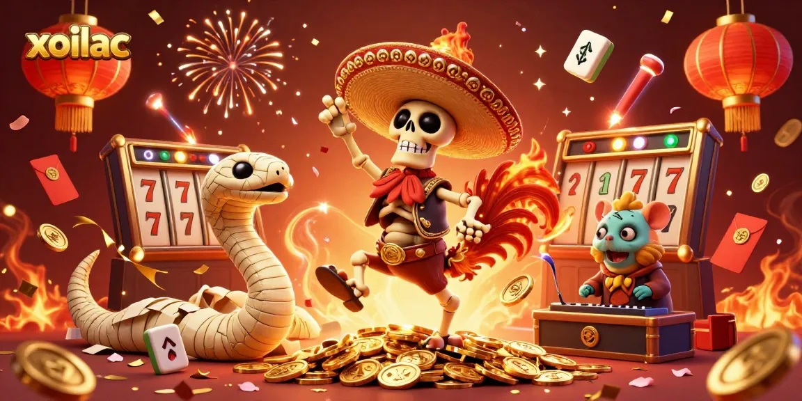 Experience the thrill of xoilac slots with vibrant characters celebrating around jackpot coins.