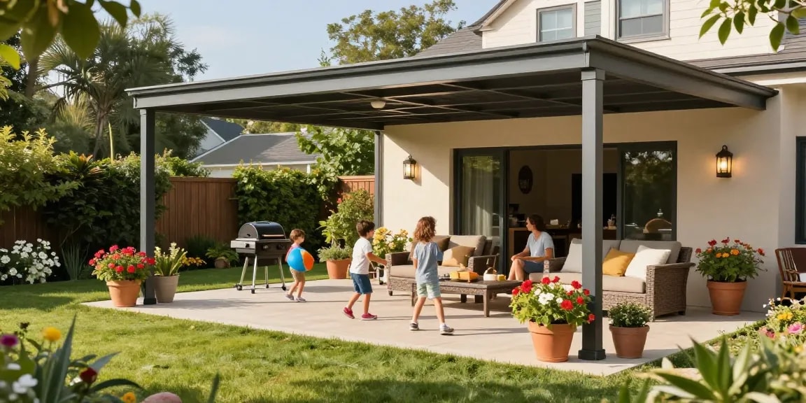 Moderne Terrassenüberdachungen bieten stilvollen Wetterschutz für gemütliche Terrassenmomente.