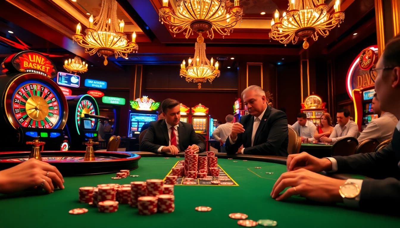 Exciting casino atmosphere featuring players confidently engaging in strategic betting and auf Plagiate prüfen games.