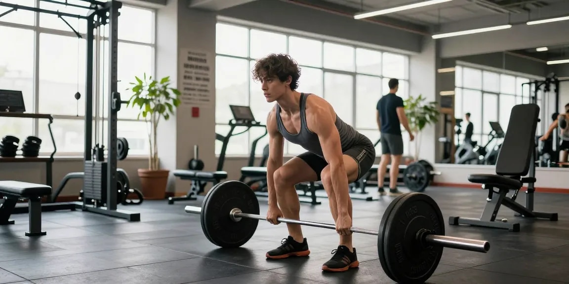 Dynamische Szene eines athletischen Individuums, das Gewichte im Anabolika Shop Deutschland hebt, und eine lebendige, moderne Fitnessstudioatmosphäre mit vielfältigen Geräten und motivierender Dekorat
