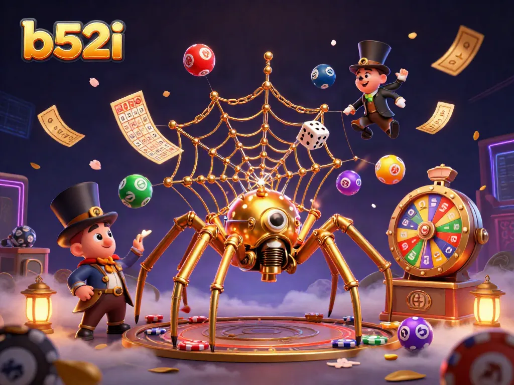 Engage with b52i's vibrant 3D casino scene showcasing rich gaming elements and enchanting characters.