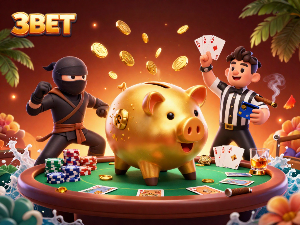 Experience thrilling gaming with 3BET: dynamic casino scene featuring colorful poker elements.