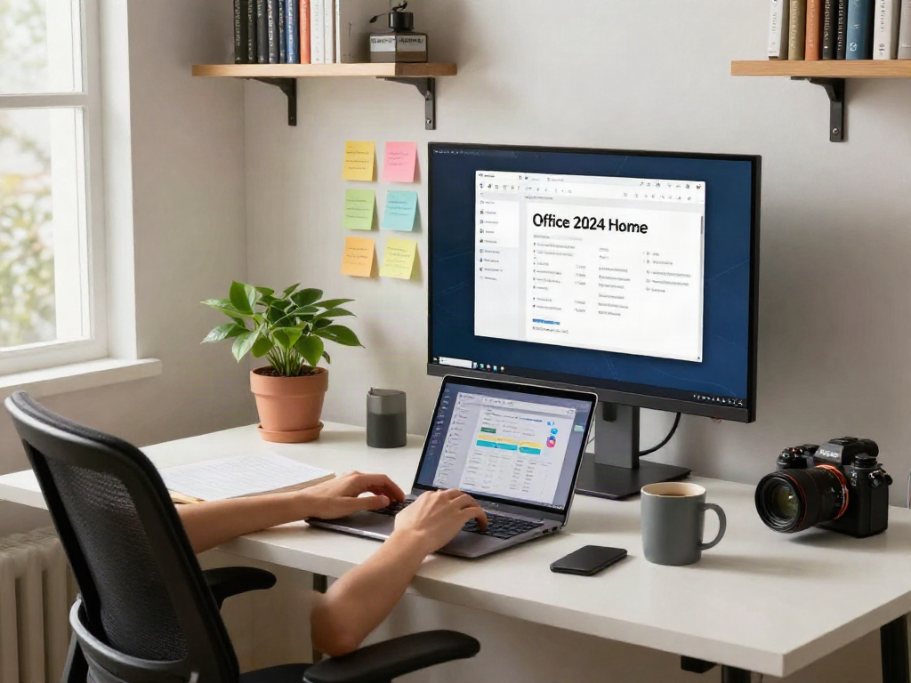 Produktives Home Office mit Office 2024 Home und Laptop im modernen Design