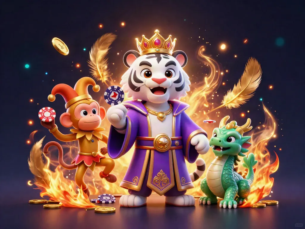 Experience Đăng Nhập Xo88 with an engaging casino scene featuring a royal white tiger, a jester monkey, and a jade dragon.