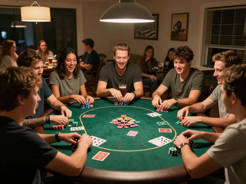Engaging poker game at home with friends, highlighting the fun experience at link f168.