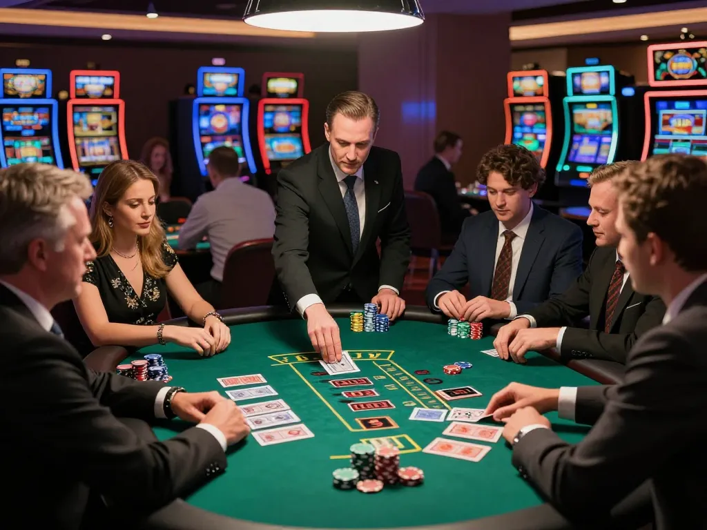 Nohu players focused on high-stakes blackjack action in a vibrant casino setting.