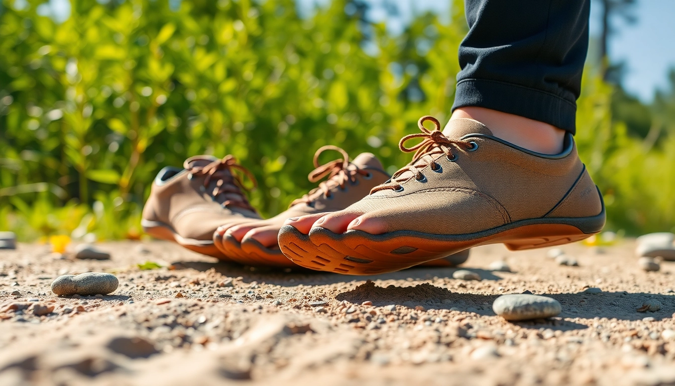 Barfußschuhe in natürlicher Umgebung mit natürlichem Design und Flexibilität präsentieren.