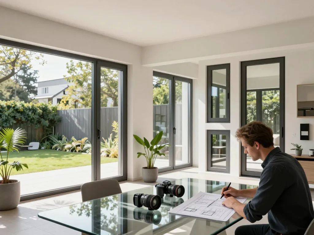 Energieeffiziente fenster schüco Fenster, präsentiert in einem eleganten modernen Zuhause mit architektonischer Bewertung.