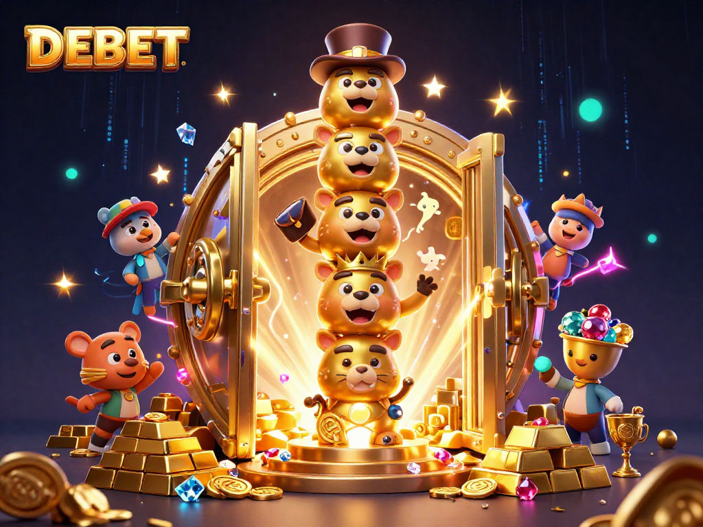 Engage with DEBET's vibrant 3D casino illustration showcasing thrilling treasures and mythical totems.