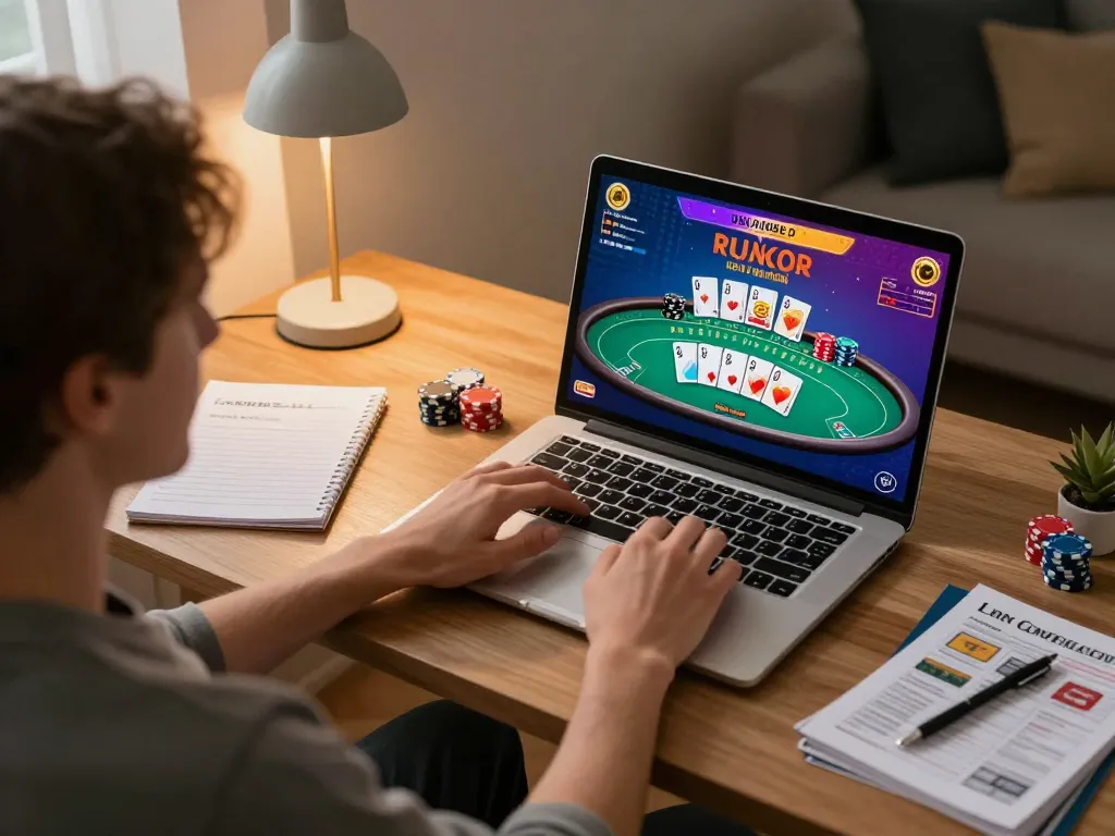 Player enjoying online casino gameplay at home, focusing on F168 poker strategy and excitement