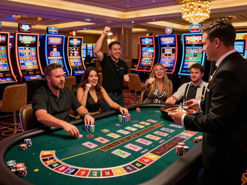 Dynamic live casino gaming atmosphere at bong99 with players celebrating a win.