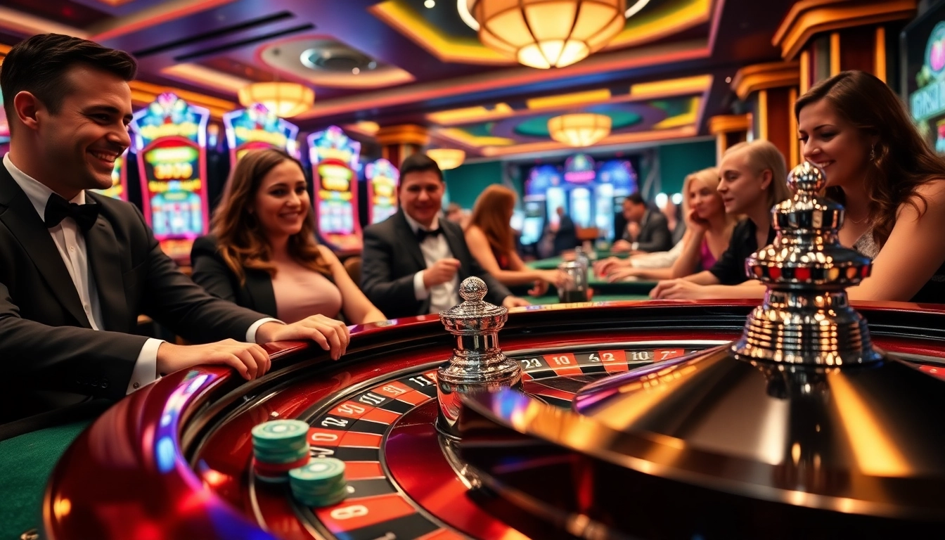 Players betting at an MV88 casino table, showcasing vibrant excitement and luxury in gambling.