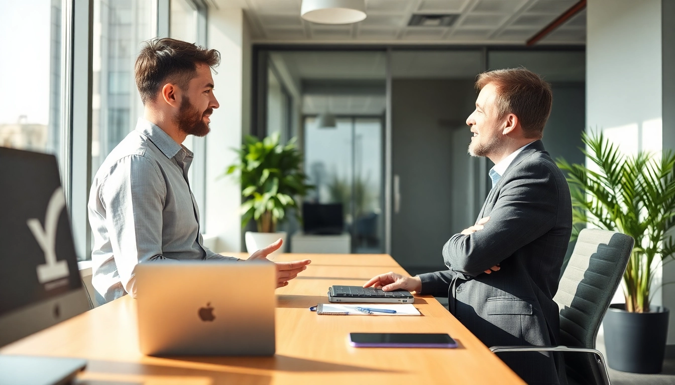 Engagierter Headhunter Gesundheitswesen berät einen Gesundheitsdienstleister in einem modernen Büro.