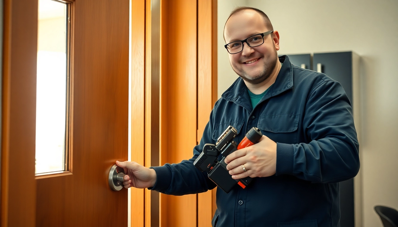 Schlüsseldienst Karlsruhe: Techniker öffnet beschädigungsfrei eine Tür mit modernem Werkzeug.
