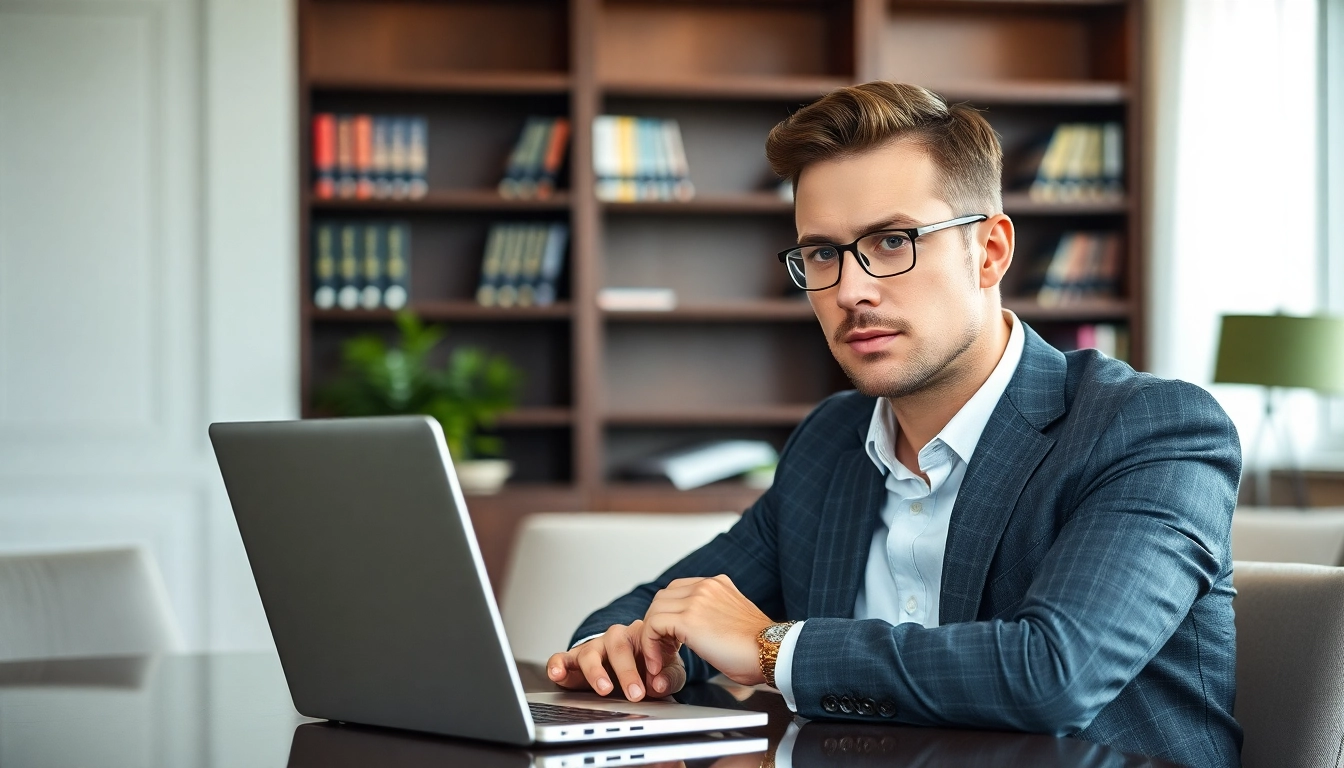 Headhunter Executive Search: Konzentration eines Headhunters an einem modernen Tisch.