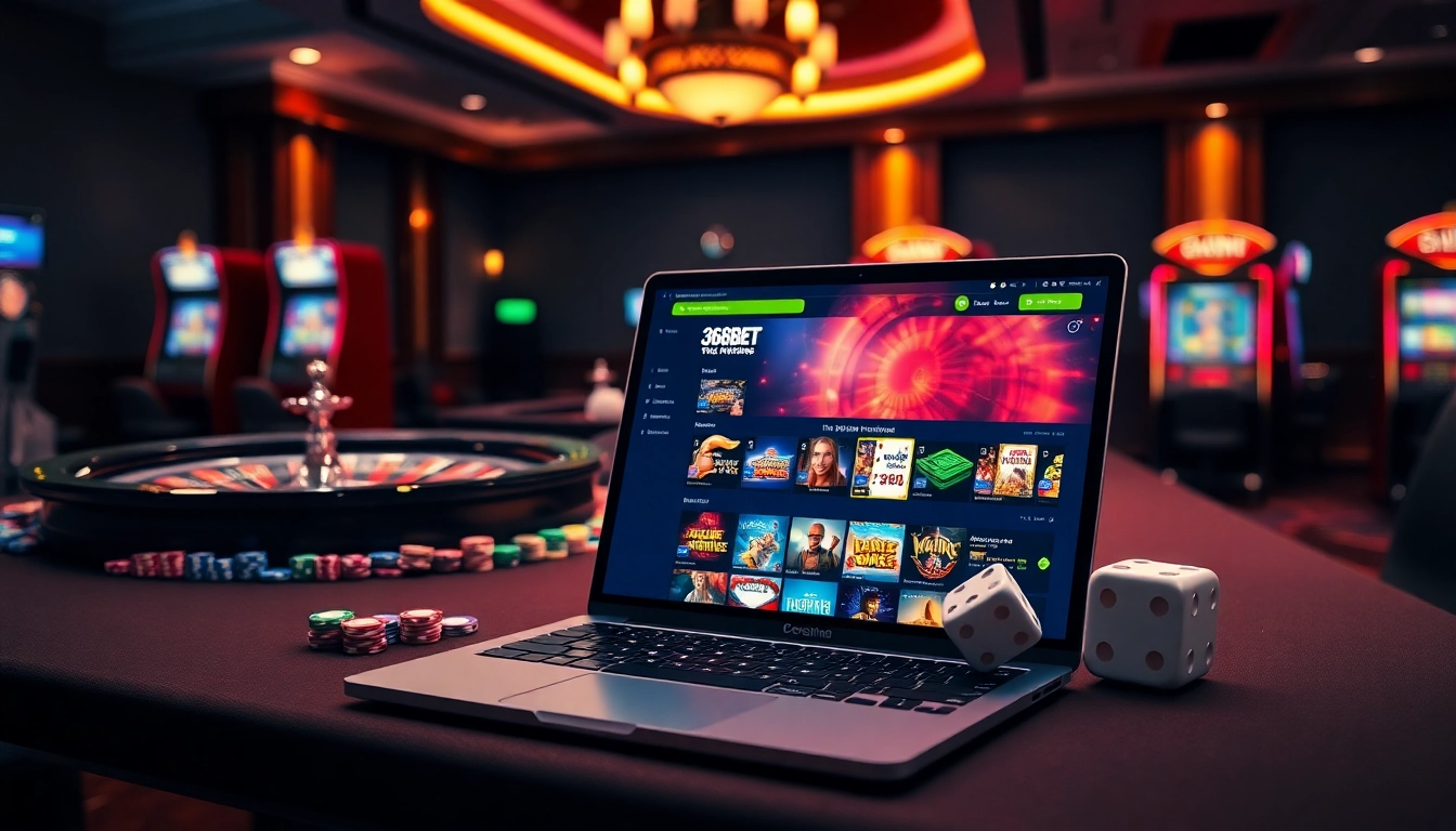 Experience thrilling gaming at 368BET with vibrant roulette tables and colorful poker chips.