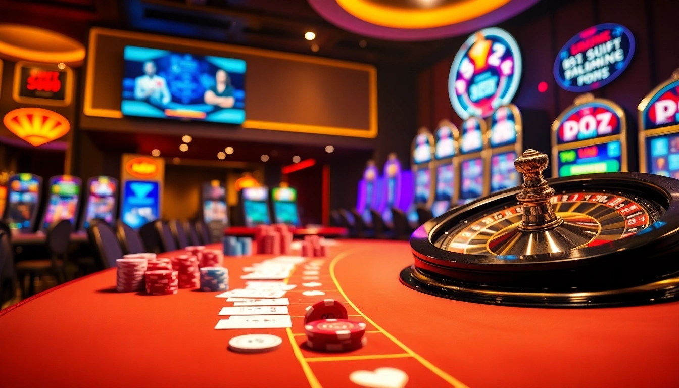 C168 casino scene featuring vibrant gaming elements and luxurious atmosphere with slot machines and poker chips.