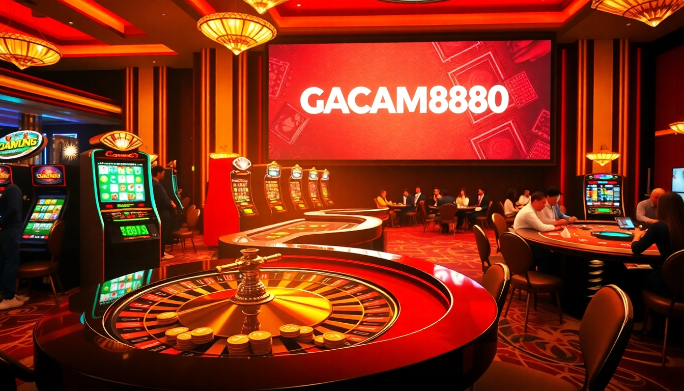 Experience the excitement at GACAM888 with players enjoying luxury gaming at a casino.