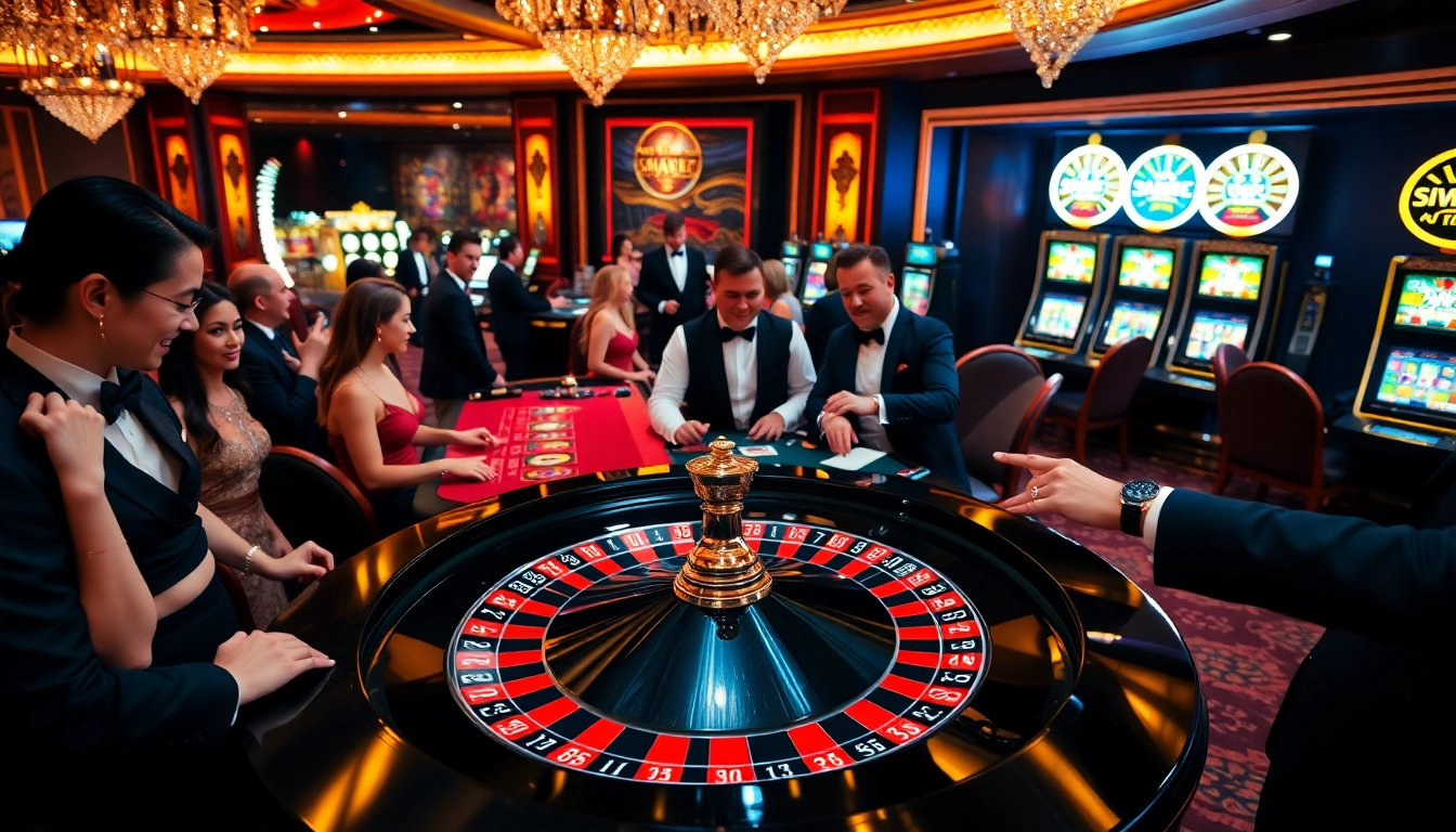 Engaged players at https://topclub.website/ enjoying high-stakes roulette in a luxurious casino setting.