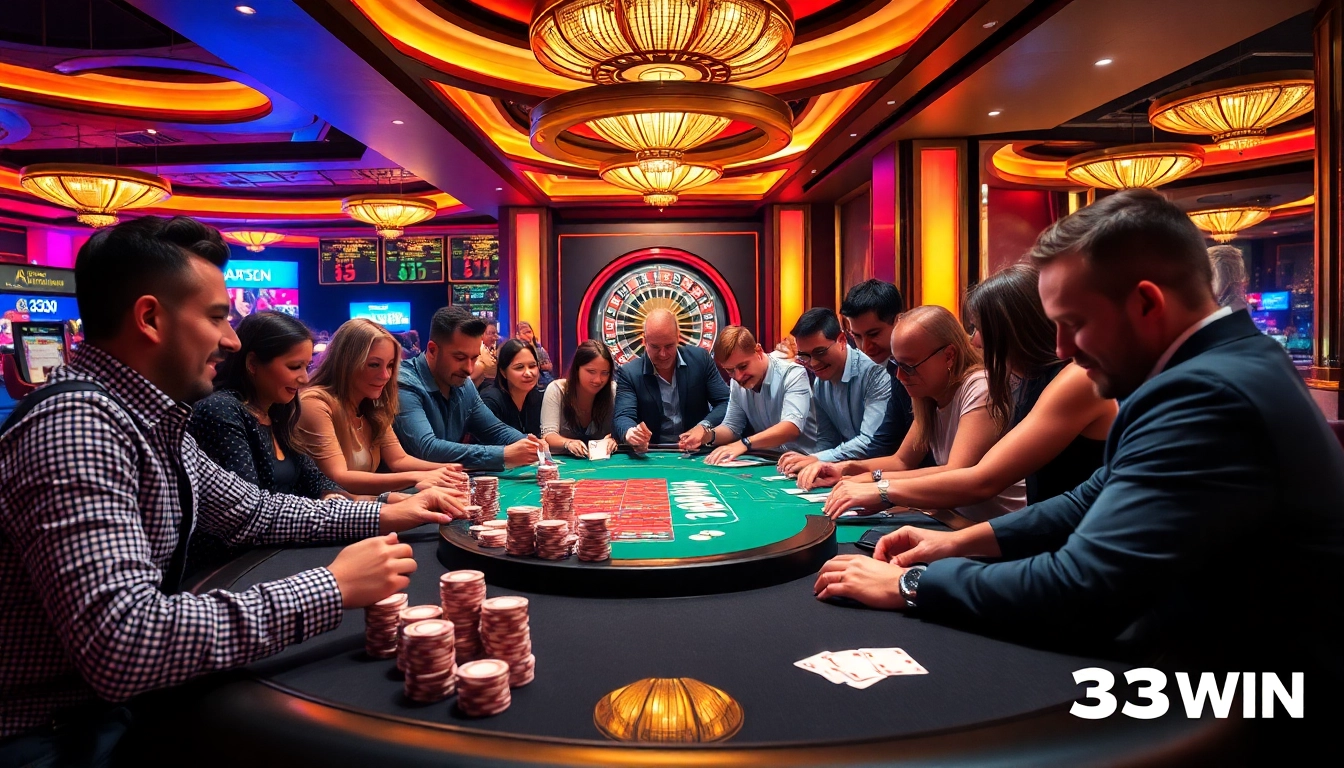 Experience thrilling poker action at 33WIN's vibrant casino table with high-stakes gameplay.