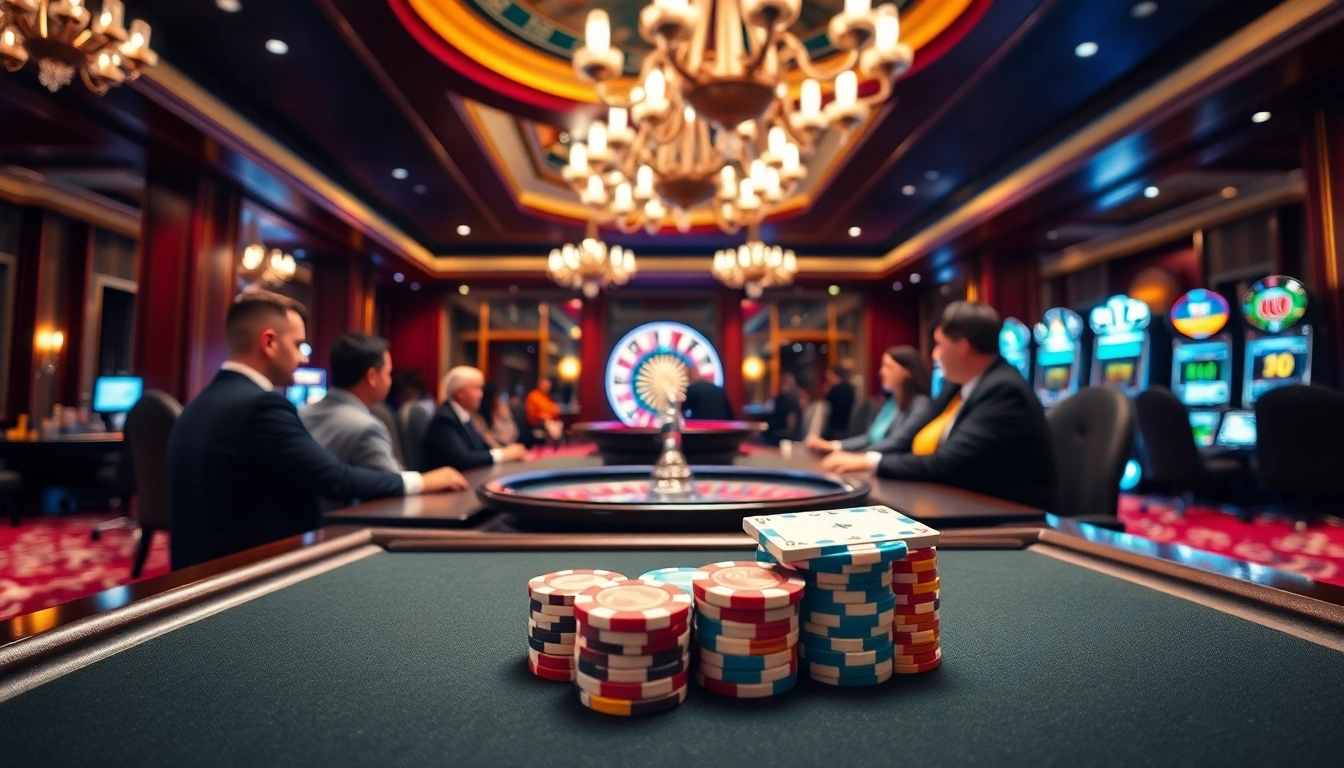 Players engaging in a thrilling poker game at rr88 casino with vibrant chips and cards.
