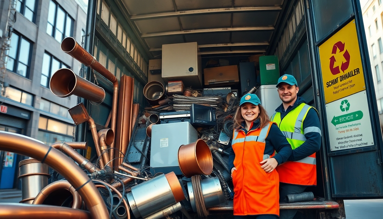 Erfahrenes Schrotthändler-Düsseldorf-Team sammelt effizient Metalle und Elektrogeräte zur Wiederverwertung in einer freundlichen urbanen Umgebung.