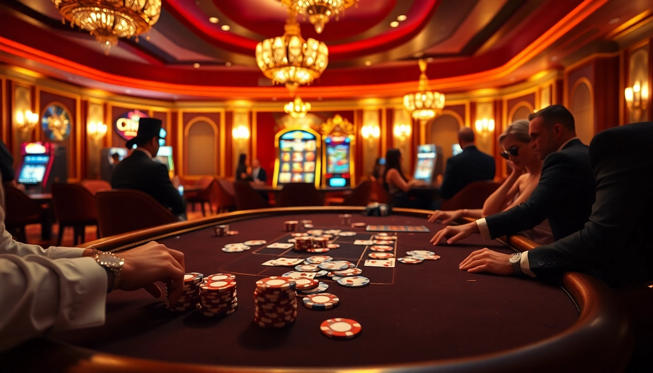 Cwin casino night with glamorous poker table and excited players enjoying the thrill of high-stakes gambling.