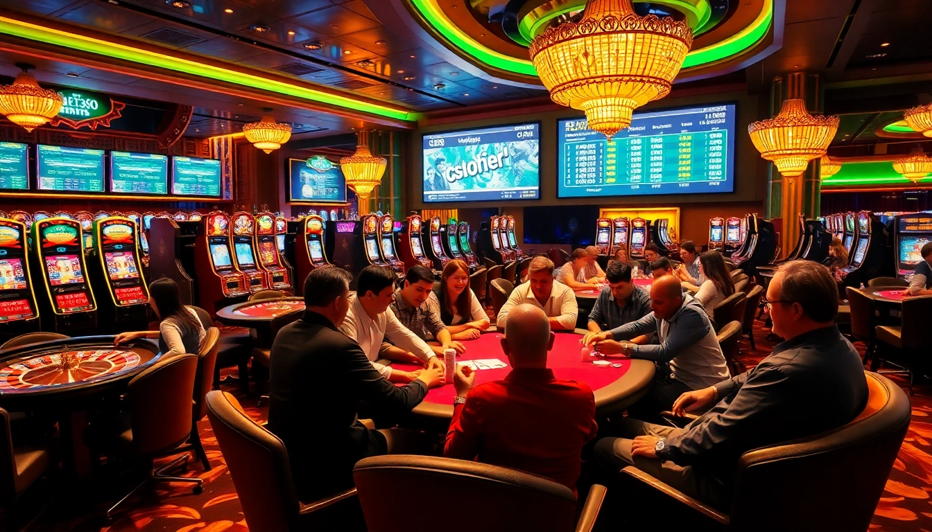 Engaged players at SV388 excitedly participate in casino games, highlighting high-stakes gambling atmosphere.