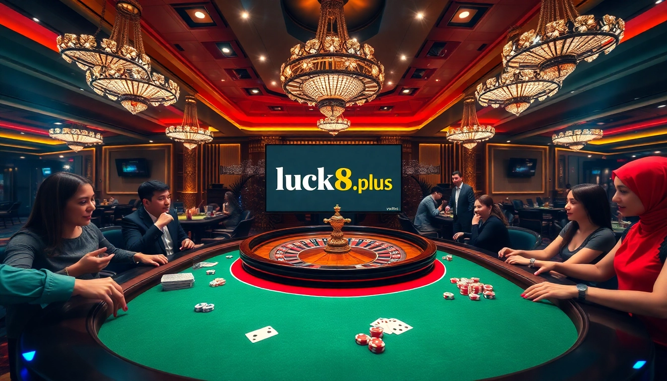 Engaging casino scene at https://luck8.plus/ with players at a roulette table.