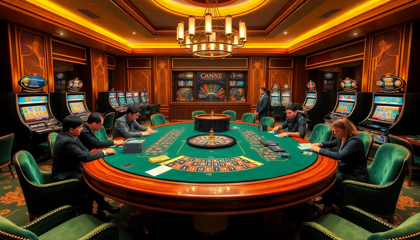 Experience high-stakes excitement at Jun 88's luxurious gambling scene with vibrant tables and games.