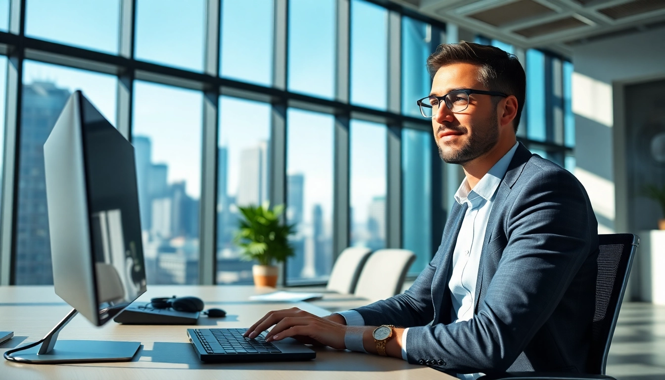 Headhunter Schweiz im modernen Büro zeigt Kompetenz während einer Videokonferenz.