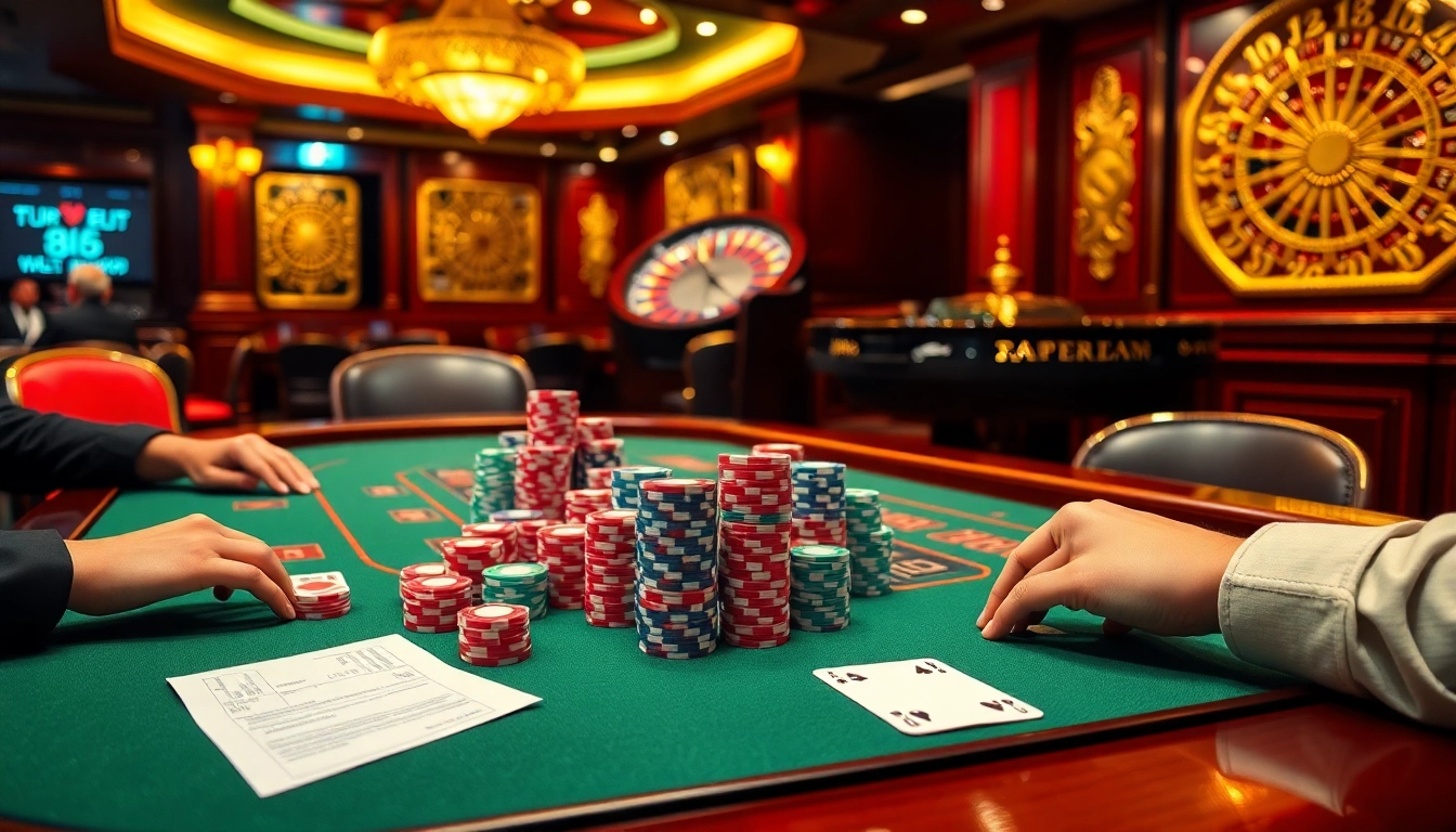 Players placing bets at a lavish 88i poker table with colorful chips and cards.