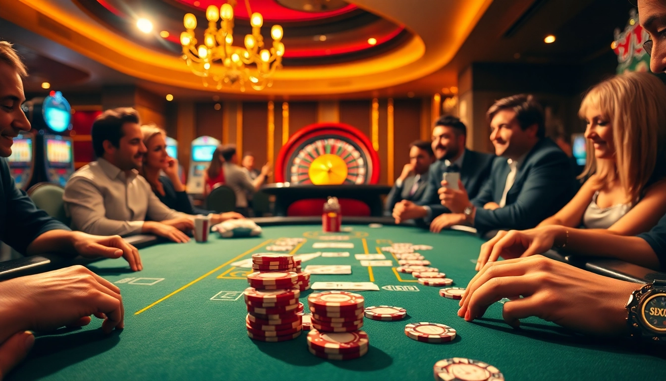 Players strategize at the blackjack table, showcasing excitement and luxury at https://luck8.plus/.